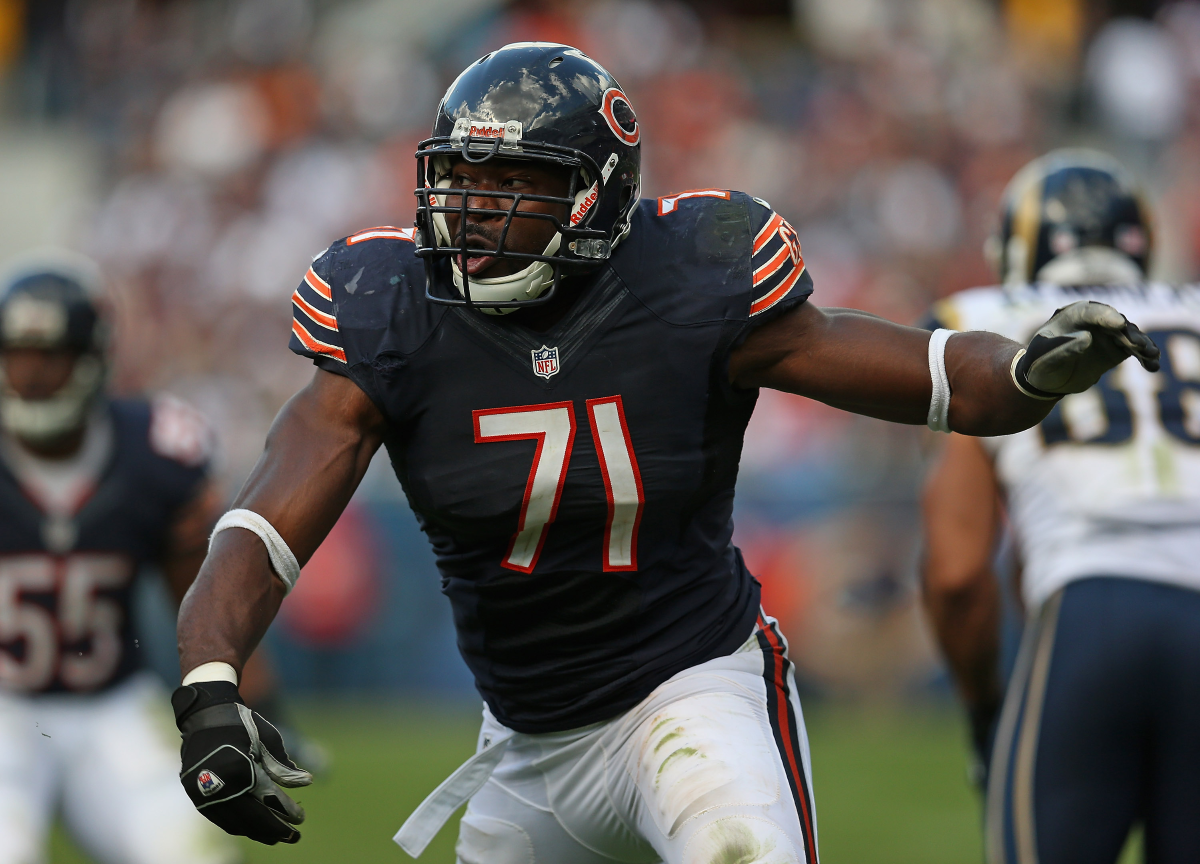 Defensive Tackle Keith Traylor of the Chicago Bears standing with